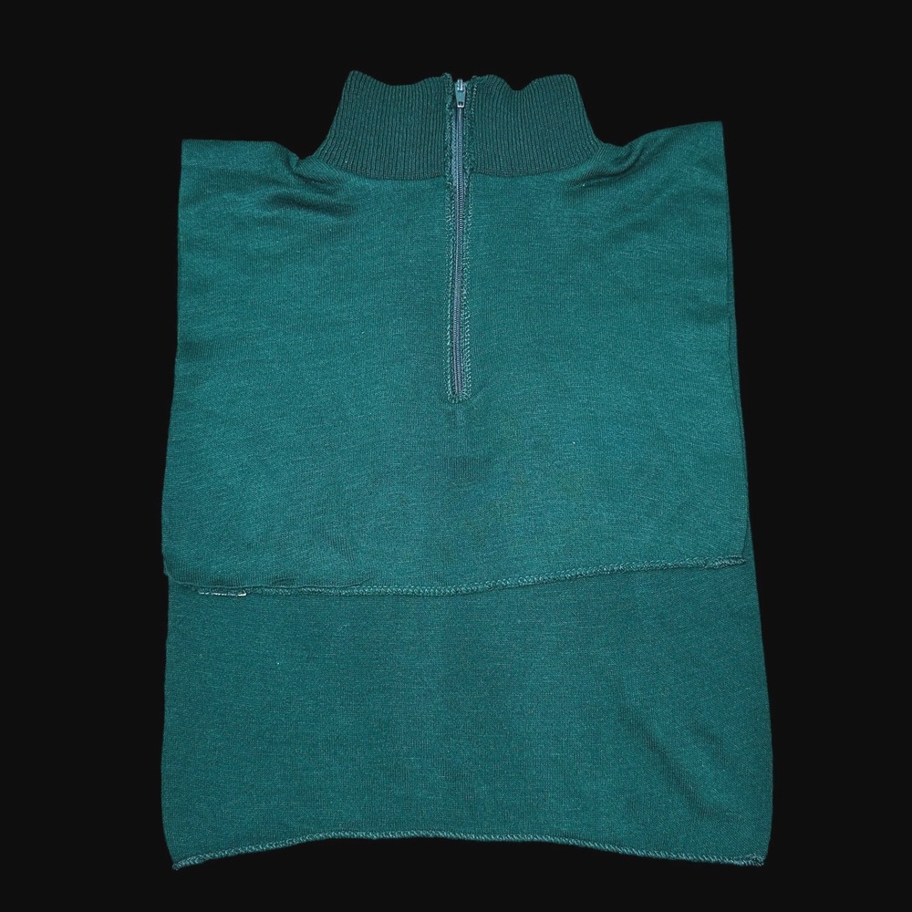 Vintage Forest Green Knit Quarter Zip Mock Neck Dickie Layering Bib